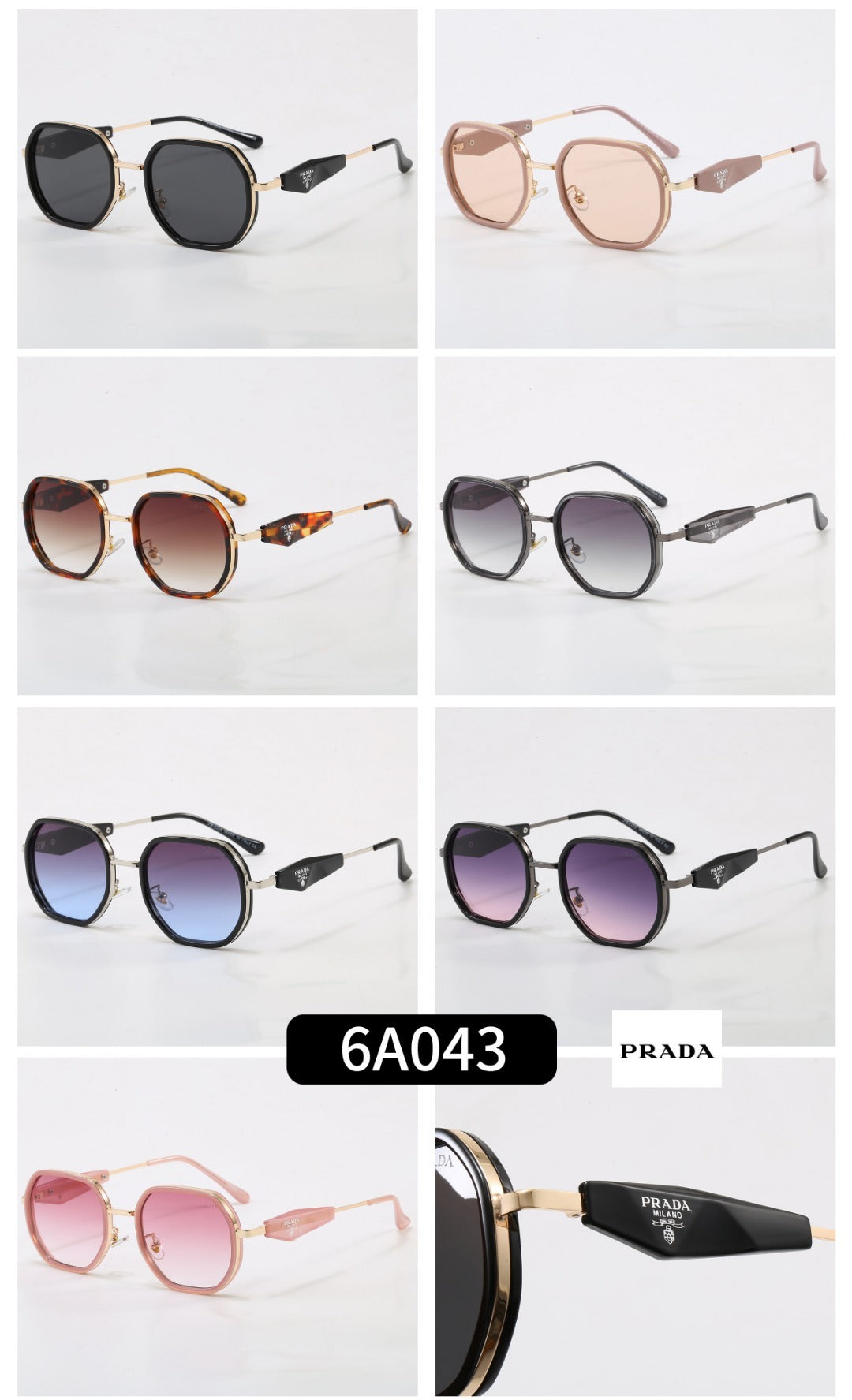 Geometrische Metallrahmen-Sonnenbrille, Dreieck-Detail UV400 Polarisierte Fashion Shades 6A043