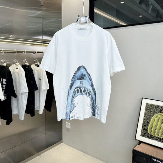 Blauer Hai Print T-Shirt