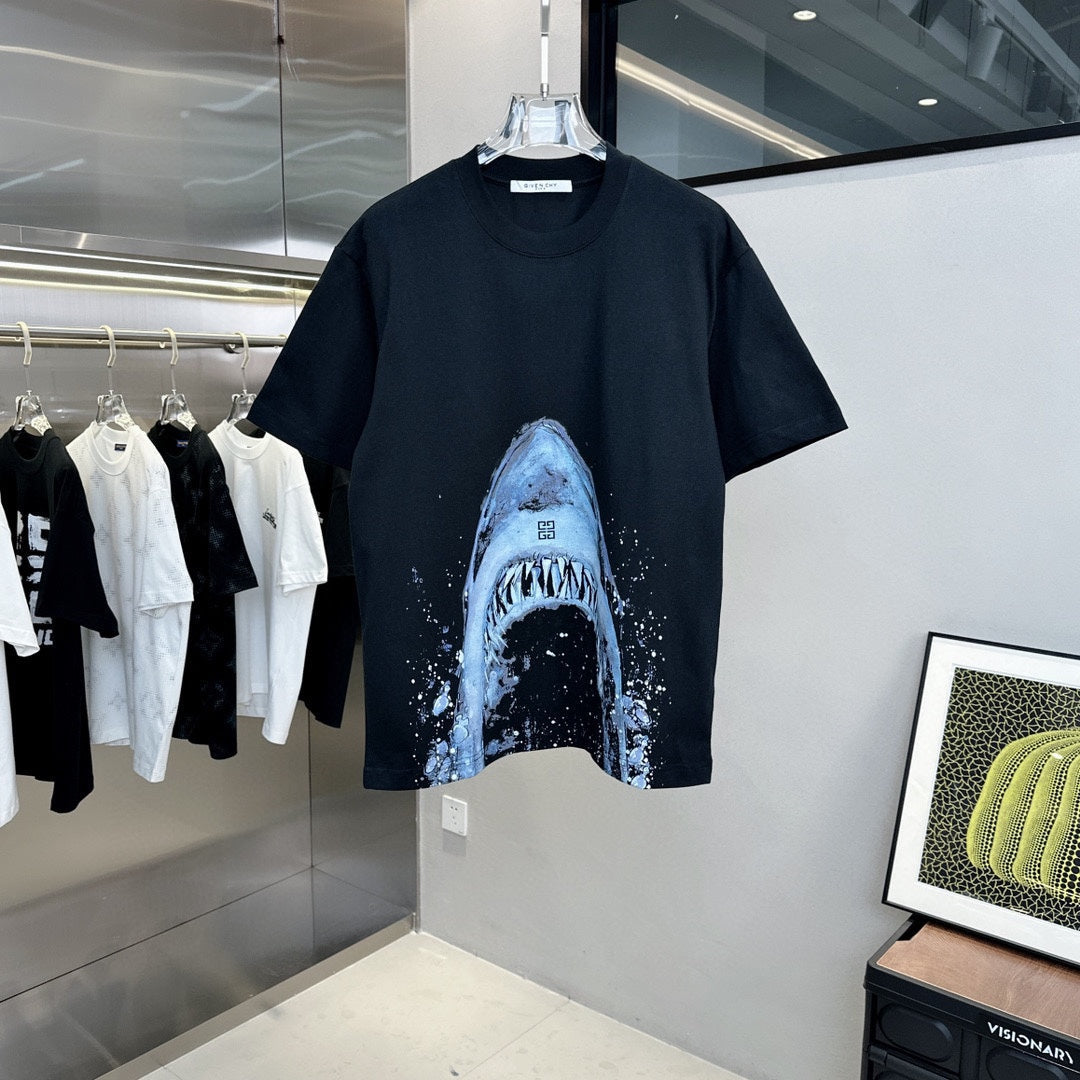 Blauer Hai Print T-Shirt